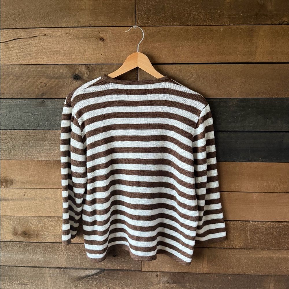 Vintage Striped Floral Beaded Knit Sweater V Neck Soft 90s Cottage - Picture 9 of 16